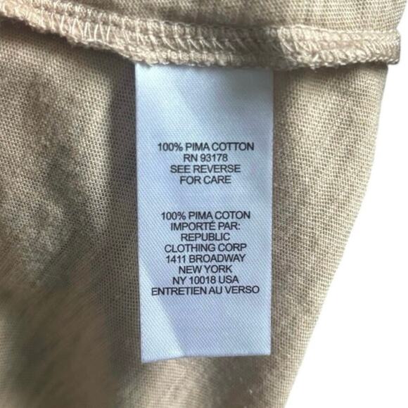 Industry Tan Pima Cotton V-Neck Ruched Puff Sleeve Tee Shirt Medium - Picture 5 of 5